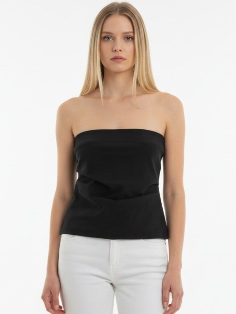 ZARA Black Strapless Structured Crop Top L Lined Hidden Back Zipper